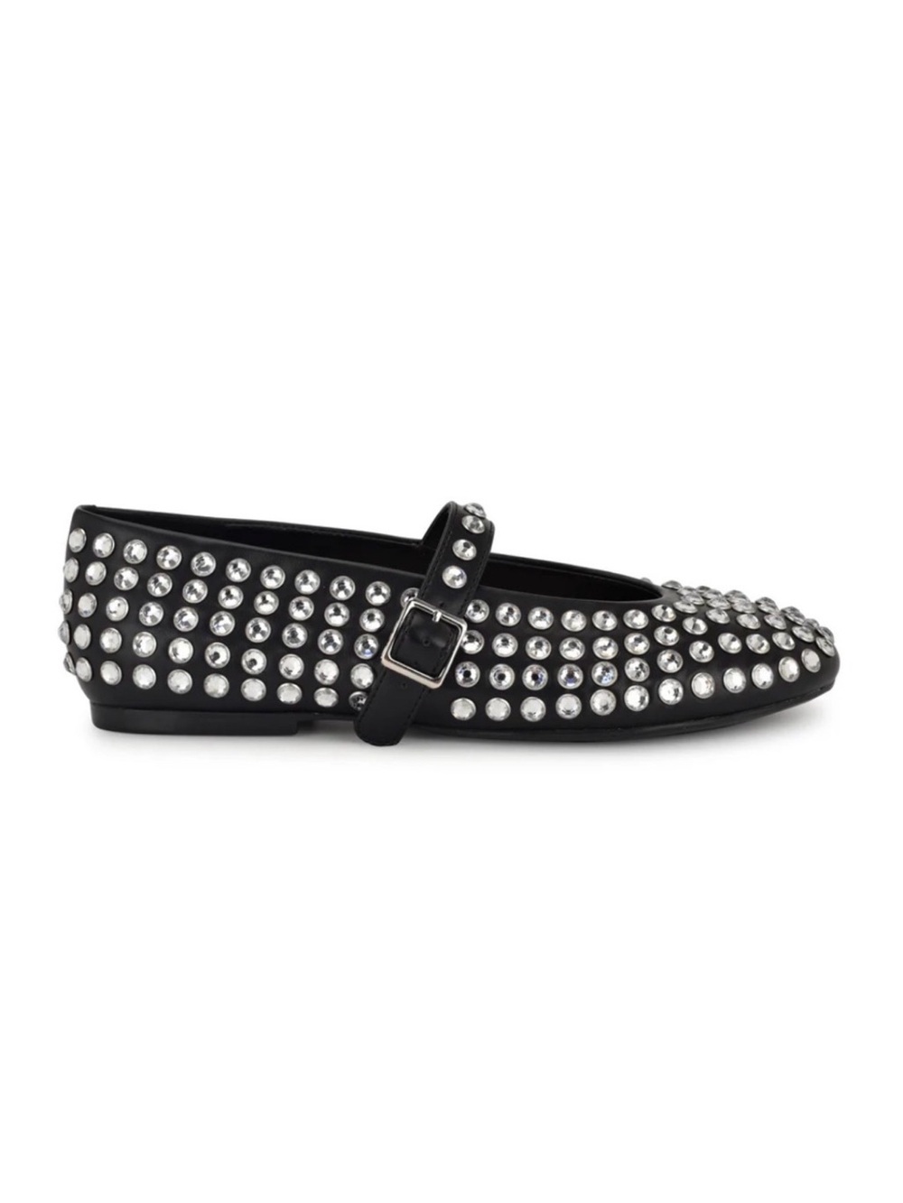 Nine West Black Mary Jane Flats with Silver Crystal Studs